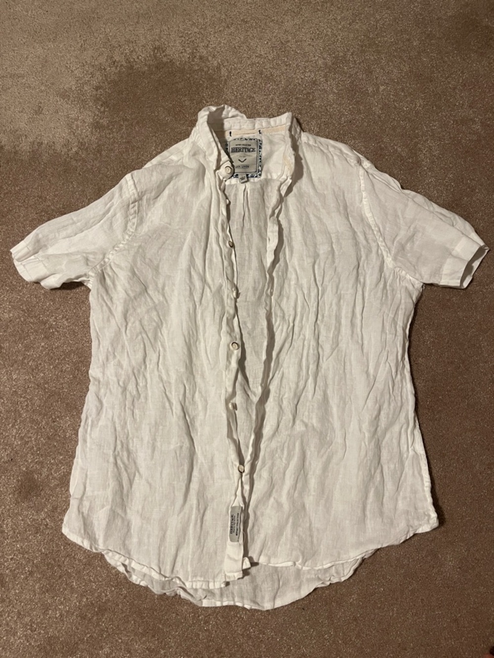 Heritage White Short-Sleeve 100% Linen Button-down Shirt